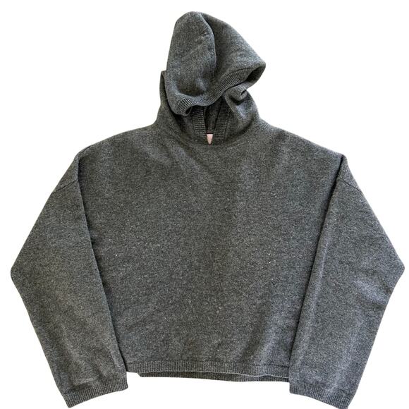 Crush Sweater Hoodie 100% Cashmere Pullover Cropped Grey Luxury - Picture 7 of 11